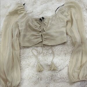 Forever 21 Cream Sheer Blouse with Puff Sleeves